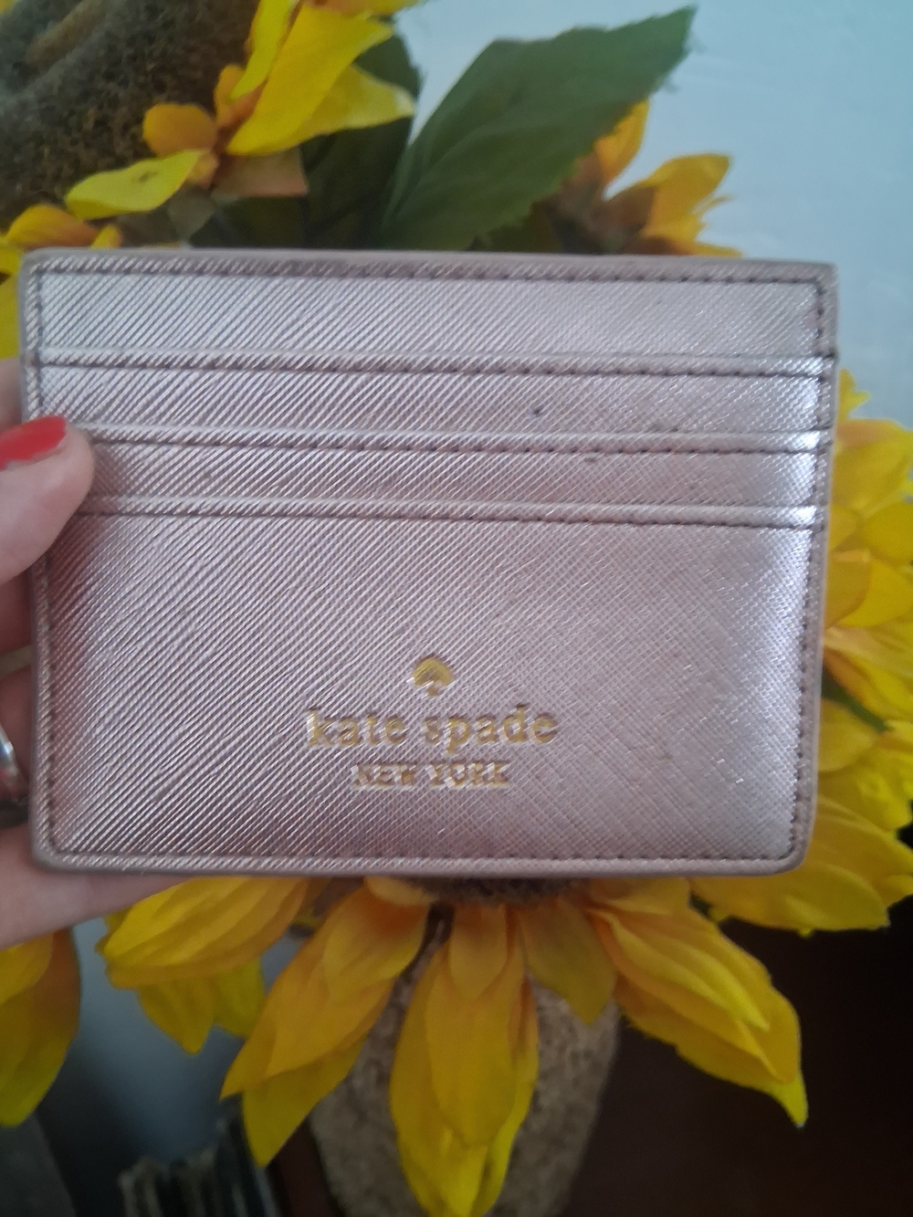 kate spade Metallic Rose Card Holder with Gold Logo